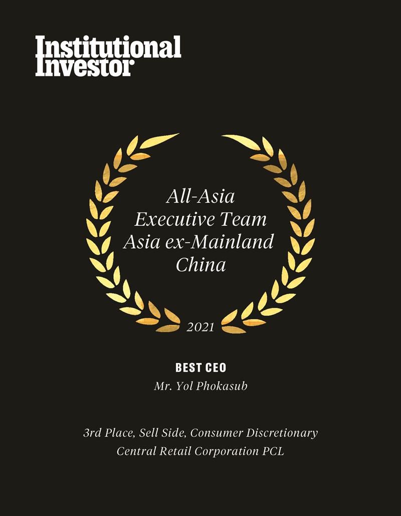Central Retail achieves 3 major awards from Institutional Investor’s 2021 All-Asia Executive Team in the first year after SET listing