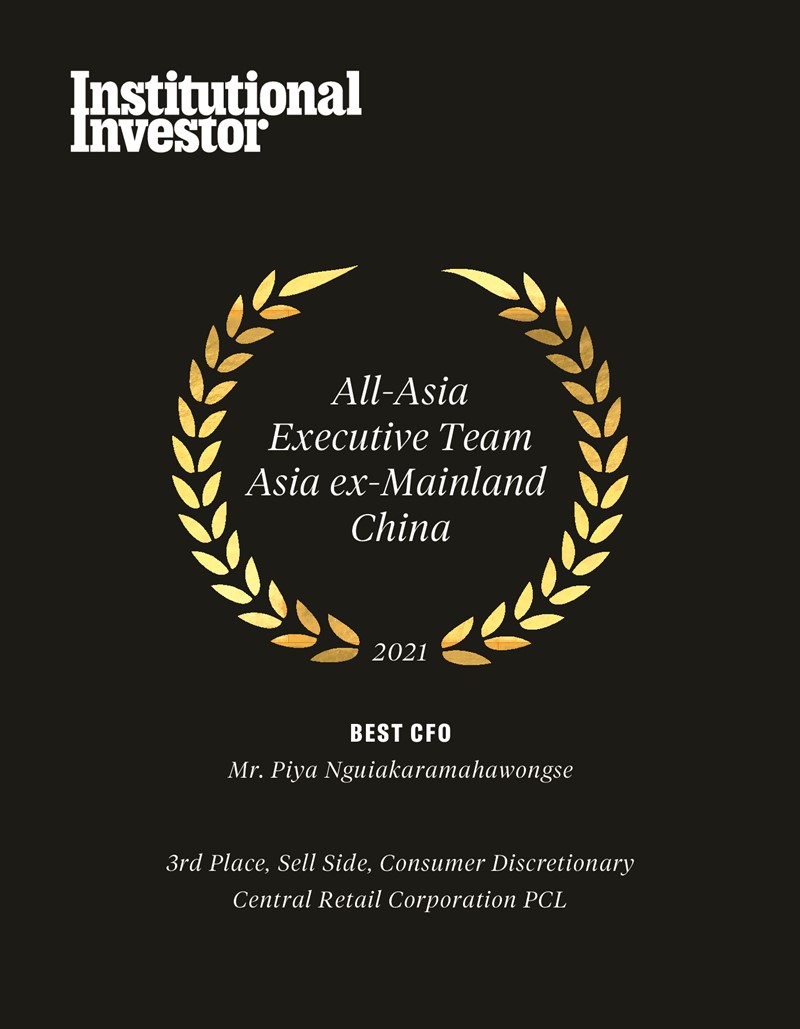 Central Retail achieves 3 major awards from Institutional Investor’s 2021 All-Asia Executive Team in the first year after SET listing